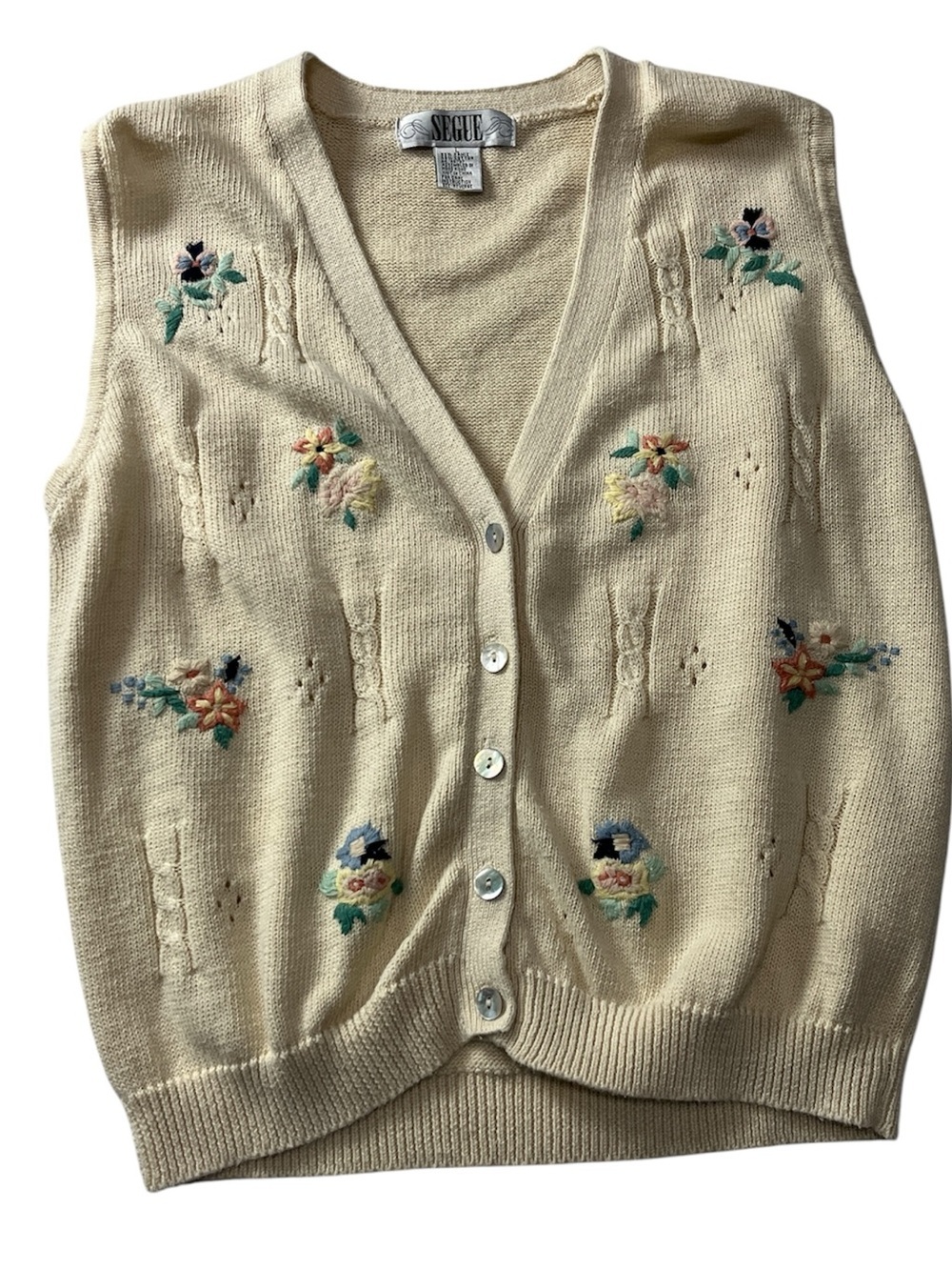 Vintage Segue Floral Embroidered Cardigan Sweater Grandma Core Cottagecore Large - Picture 2 of 7